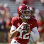 Dylan Lonergan plays in a game for Alabama.