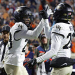 Wake Forest celebrates a play.